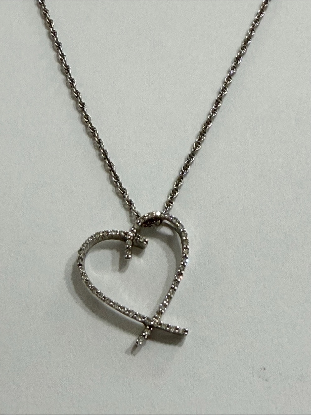 14K white gold Heart Pendant Necklace with small diamonds - Women Jewelry